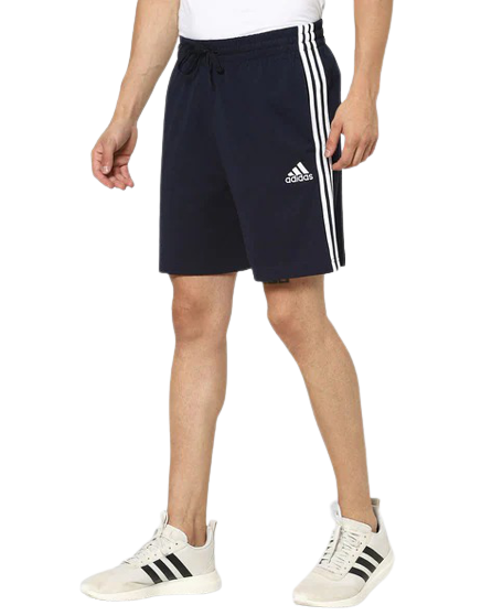 Solid Men Blue Sports Shorts With Three Stripes