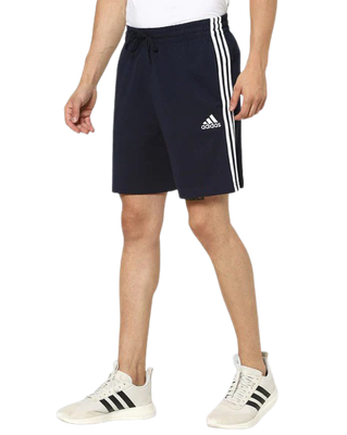 Solid Men Blue Sports Shorts With Three Stripes