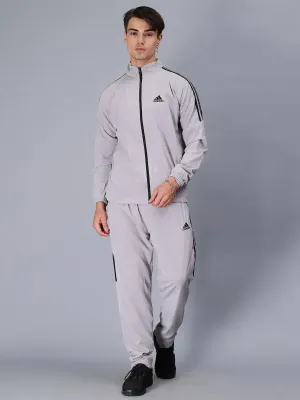 Original Adidas Striped Men Grey Track Suit  (Jacket &amp; Track Pant​)