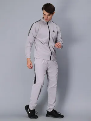 Men Grey Track Suit With Striped (Jacket & Track Pant)