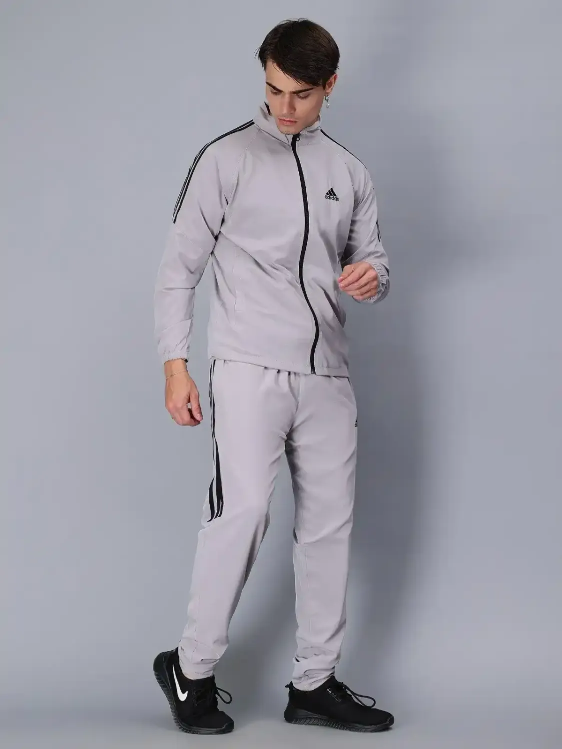Men Grey Track Suit With Striped (Jacket &amp; Track Pant​)