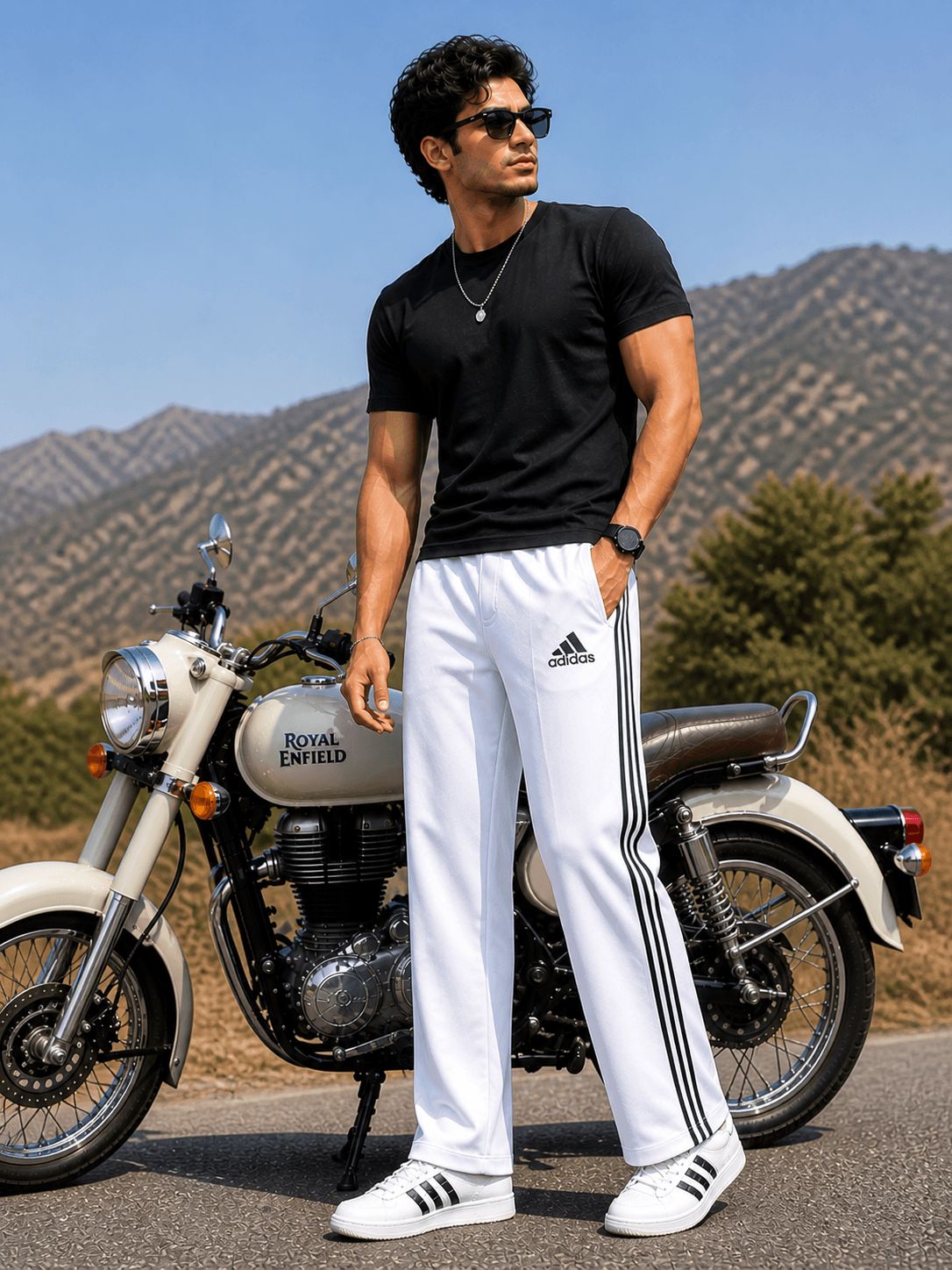 Adidas Men Bootcut Track Pants (Colour : White)