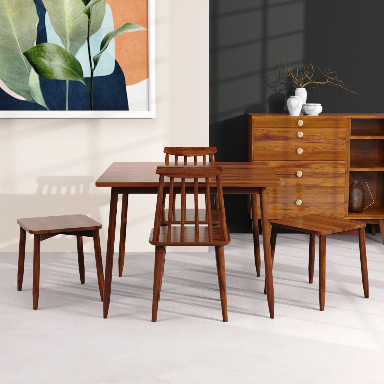 Maltby Dining Table Set - 4 Seater/100 cm | 2 Chairs 2 Stools