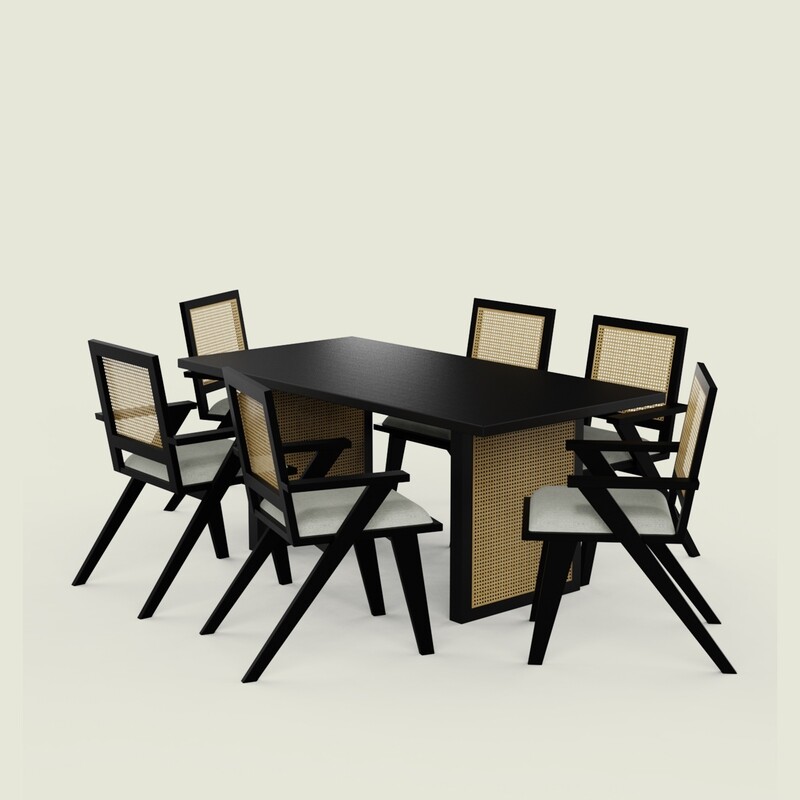 Stanley black Luxury Dining Table Set with Flora Chair - 6 Seater/175 cm