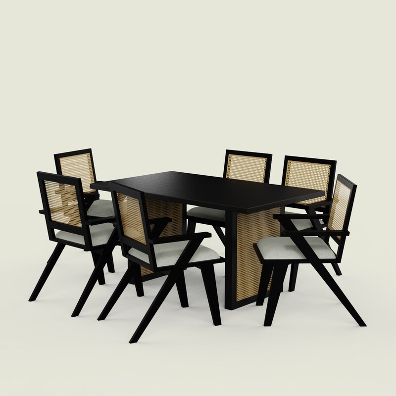 Stanley Luxury Dining Table Set with Flora Chair Black- Small 6 Seater/150 cm