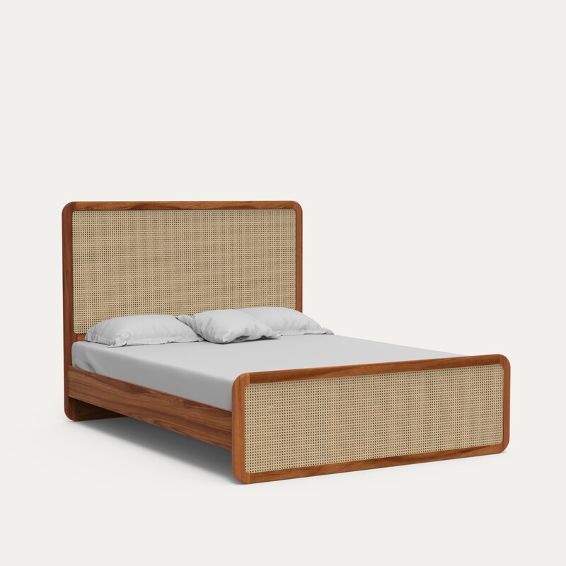 Julius Solid Wood Natural Rattan Bed