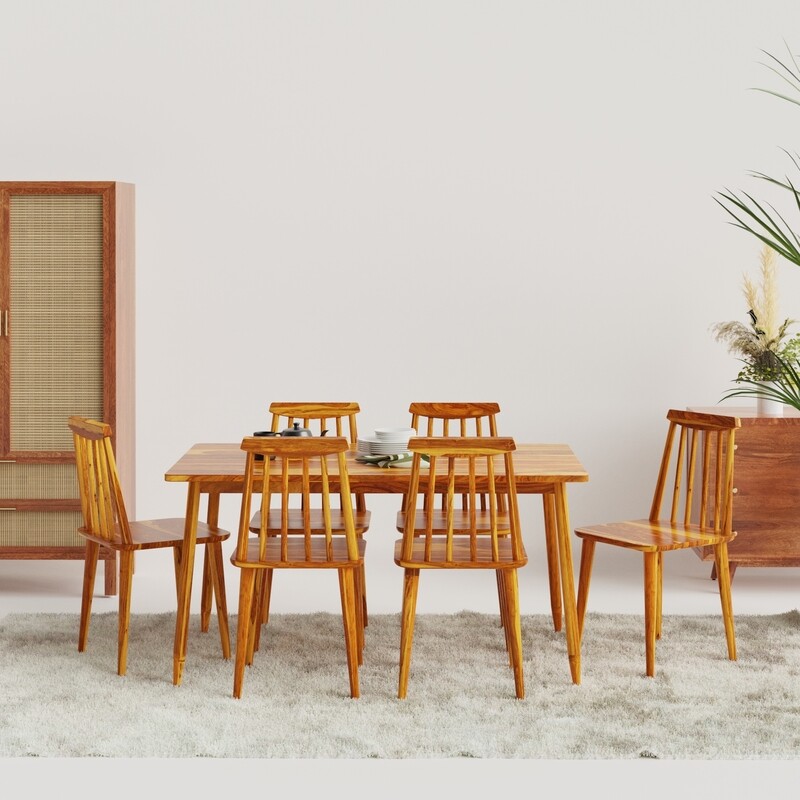 Maltby Dining Table Set - 6 Seater/150 cm - Medium Honey on Sheesham | Provincial Teak Finish
