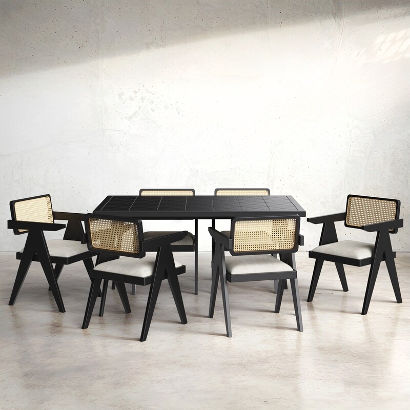 Helena-Pierre Black Dining Table Set - 6 Seater/150 cm