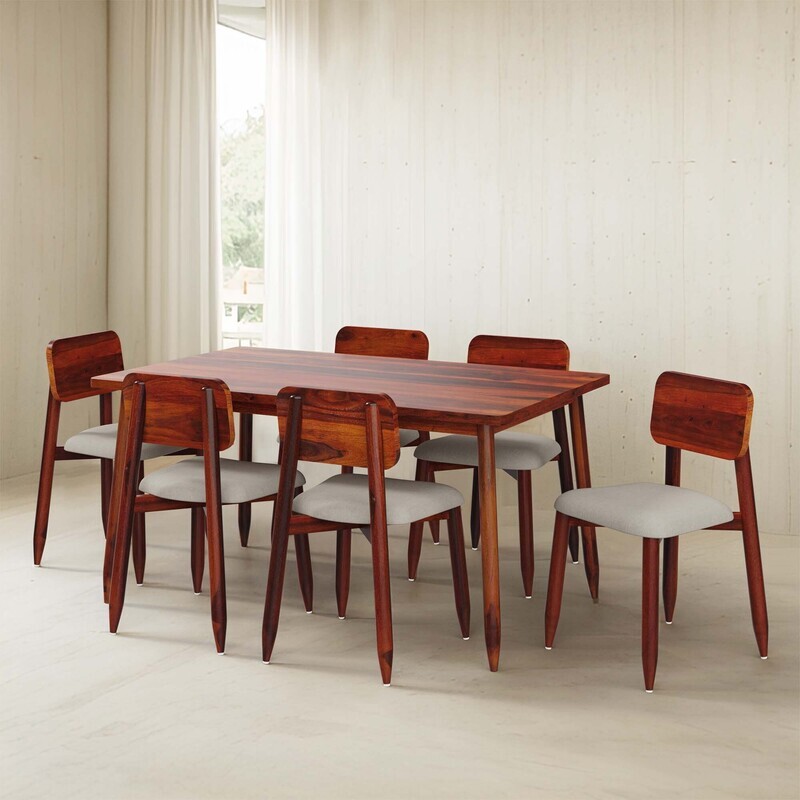 Stig Upholstered Dining Table Set - 4 & 6 Seater/150 cm - Honey Walnut Finish
