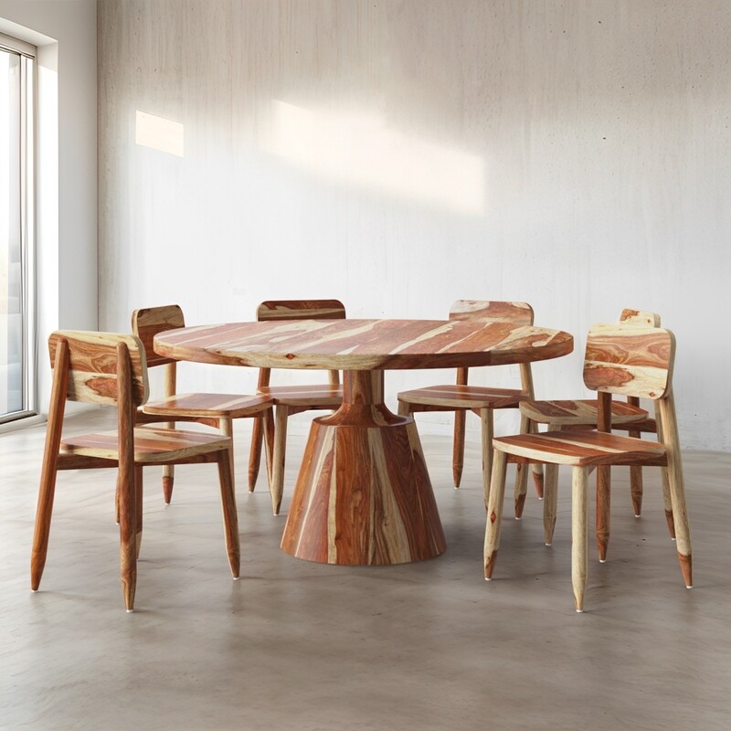 Yukon-Stig Natural Finish Dining Table Set - 6 Seater/150 cm