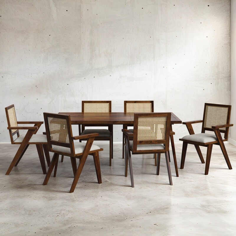 Helena-Flora Walnut Dining Table Set - 6 Seater/175 cm