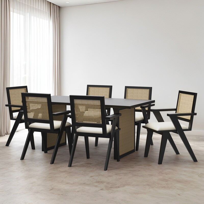 Stanley Black Luxury Dining Table Set with Flora Chair - 6 Seater/175 cm