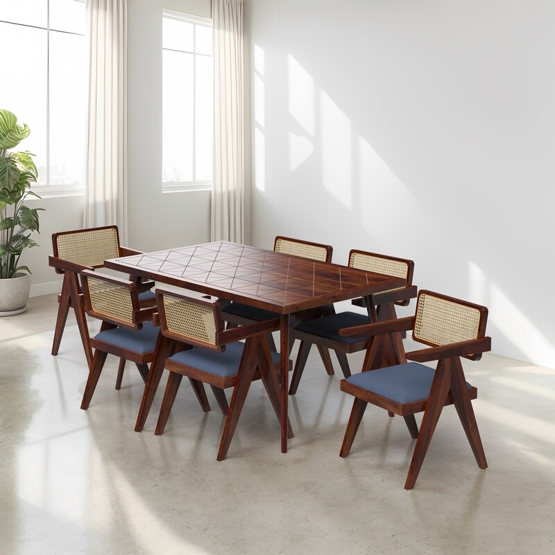 Helena-Pierre Provincial Teak Dining Table Set - 6 Seater/150 cm