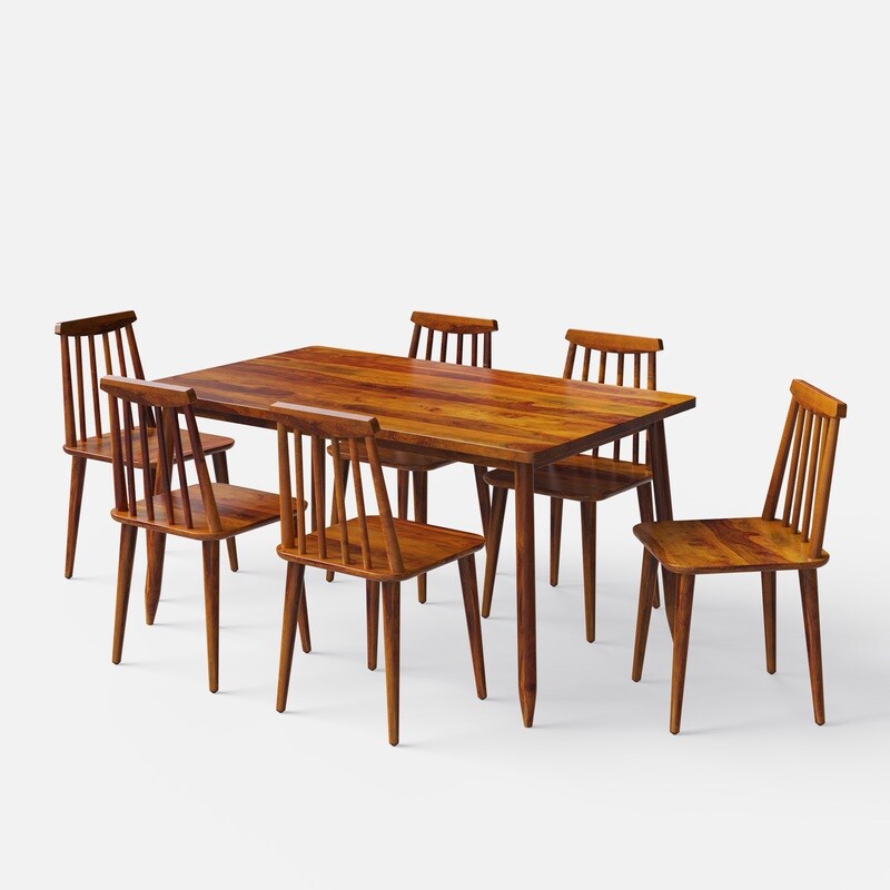 Maltby Dining Table Set - 6 Seater/150 cm - Medium Honey on Sheesham | Provincial Teak Finish