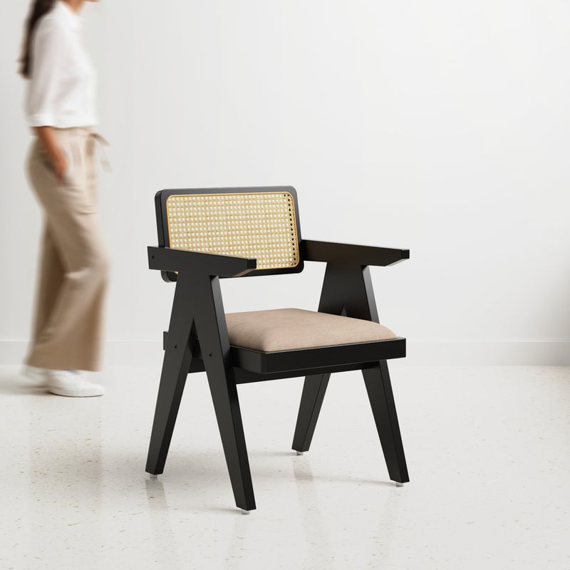 Craftsmill Pierre Rattan Back Chair Chandigarh Chair Premium Solid