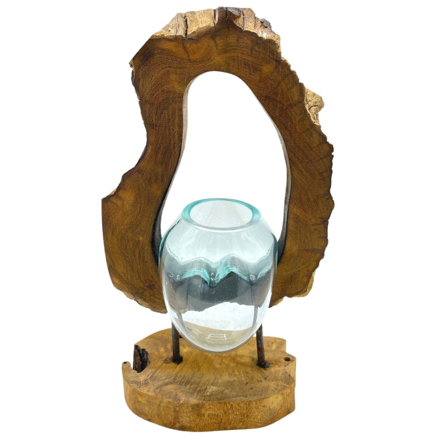 Hanging art - Bol din sticla topita pe lemn