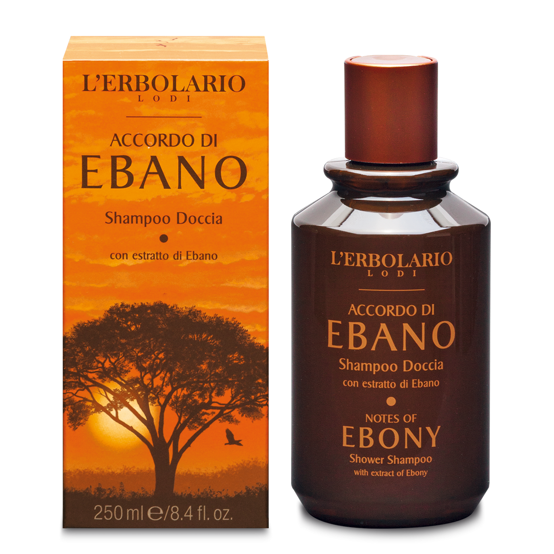 Shampoo Doccia Accordo di Ebano
Pratico Detergente per Corpo e Capelli con Estratto di Ebano