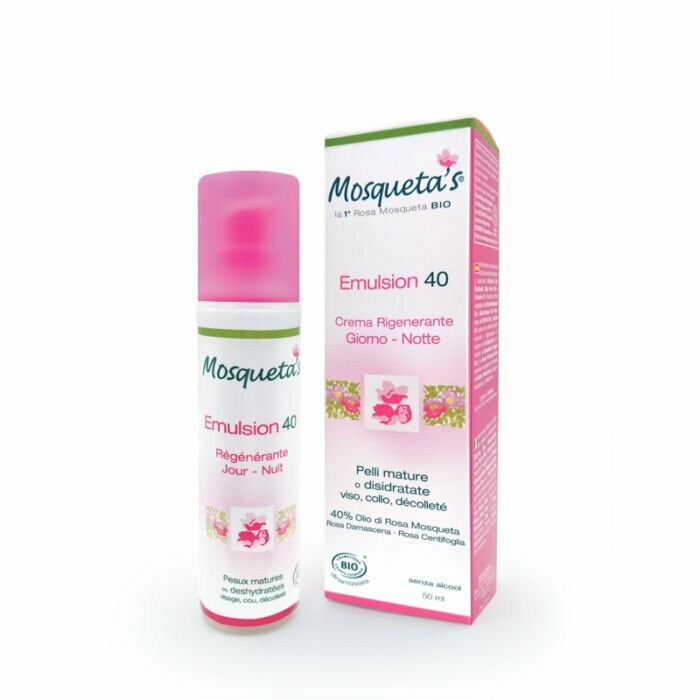 EMULSION 40 – BIO
Trattamento riparatore specifico per la notte, eccezionalmente ricco di olio di Rosa Mosqueta*(40%).