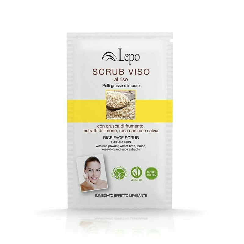 SCRUB VISO AL RISO con crusca di frumento, estratti di limone, rosa canina e salvia