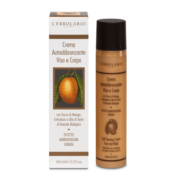 Crema Autoabbronzante Viso e Corpo
Fresca e dolce emulsione con succo di Mango, Eritrulosio e olio di semi di Girasole biologico - Effetto abbronzatura dorata