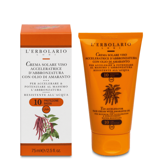 Crema Solare Viso Acceleratrice d'Abbronzatura SPF 10
Crema viso solare a protezione bassa con acceleratore di abbronzatura che stimola la melanina e Olio di Amaranto Crema Solare Viso Acceleratrice d'Abbronzatura SPF 10
Crema viso solare a protezione bassa con acceleratore di abbronzatura che stimola la melanina e Olio di Amaranto