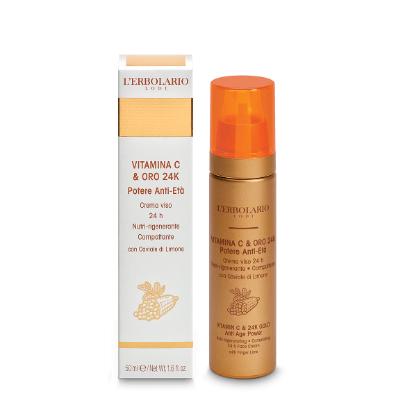 Crema Viso Vitamina C & Oro 24K
Crema viso 24h Nutri-rigenerante Compattante
Potere Anti-Età