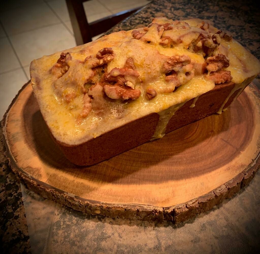 Banana bread with sour cream orange glaze