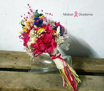 Ramo novia flores preservadas novia buganvilla y tonos malva