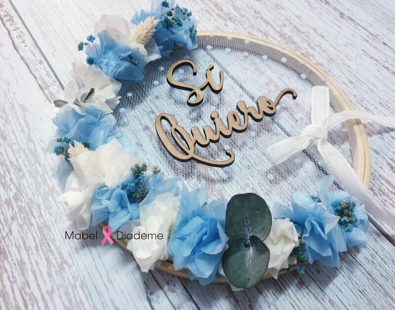 Porta alianzas bastidor flores preservadas bodas anillos azul