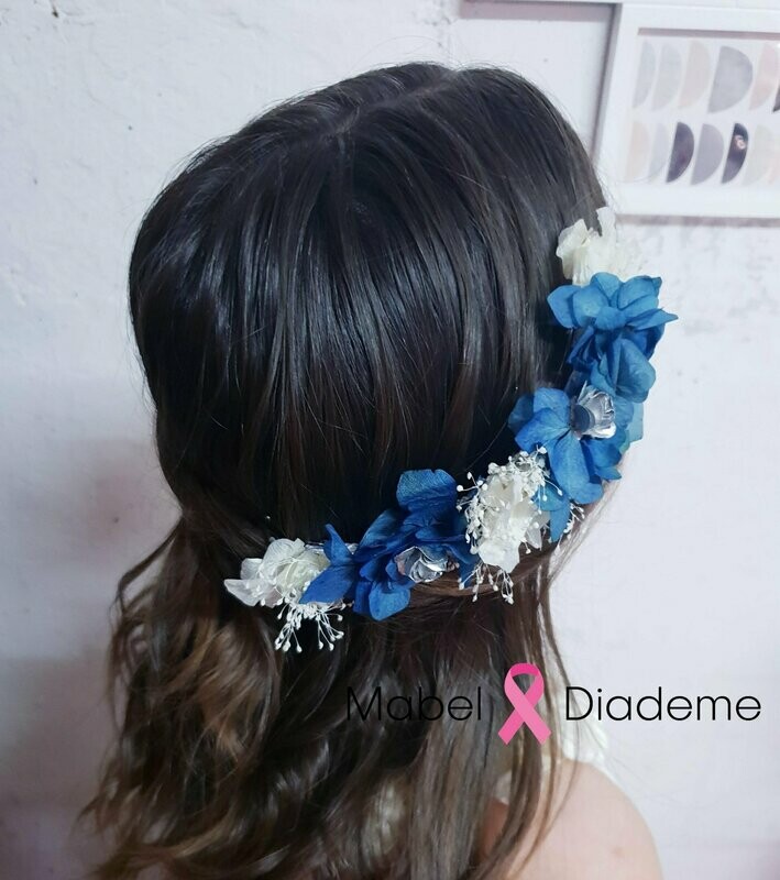 Tiara comunión flores preservadas azul