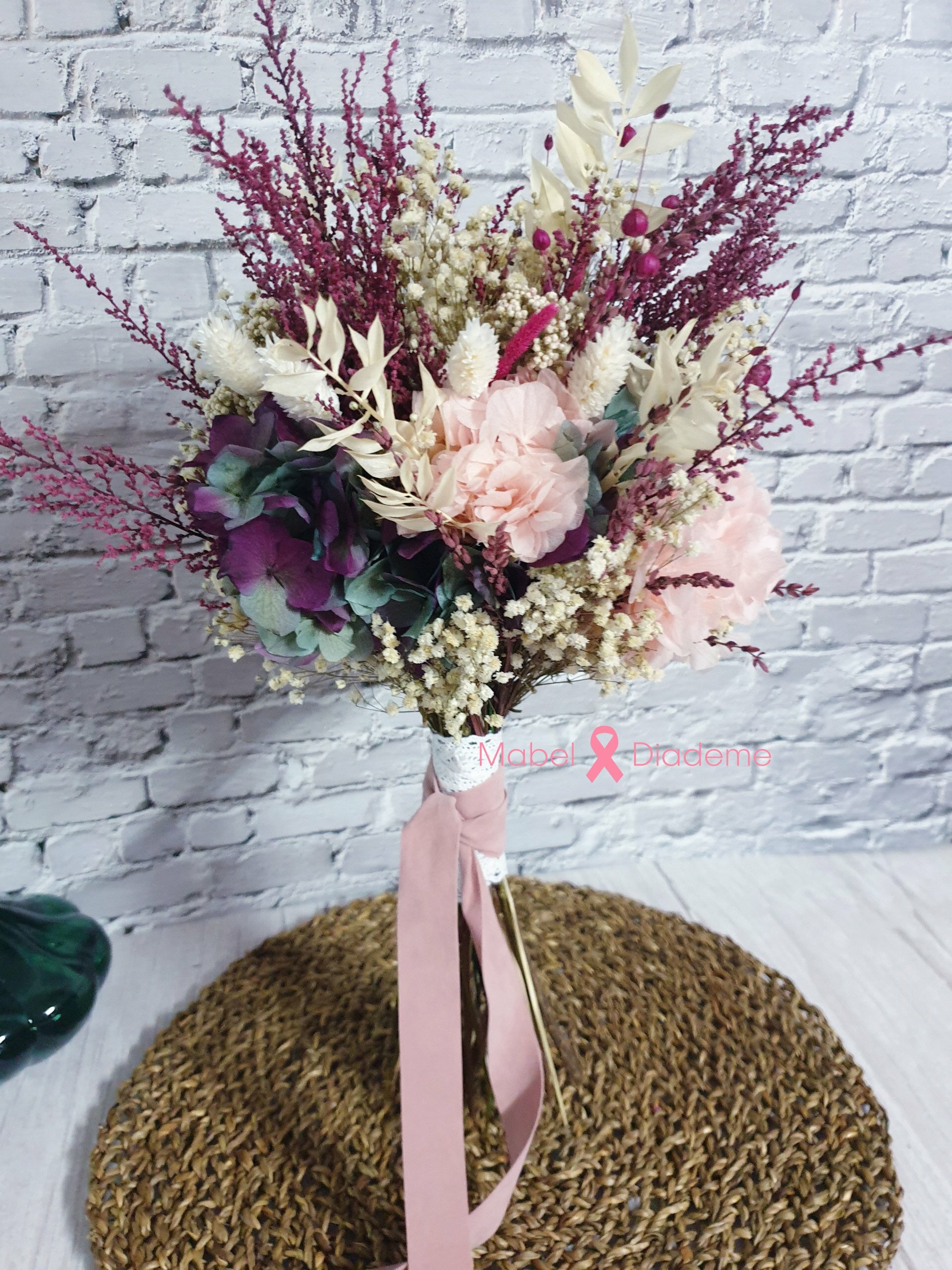 Ramo de novia flores preservadas silvestre rosa