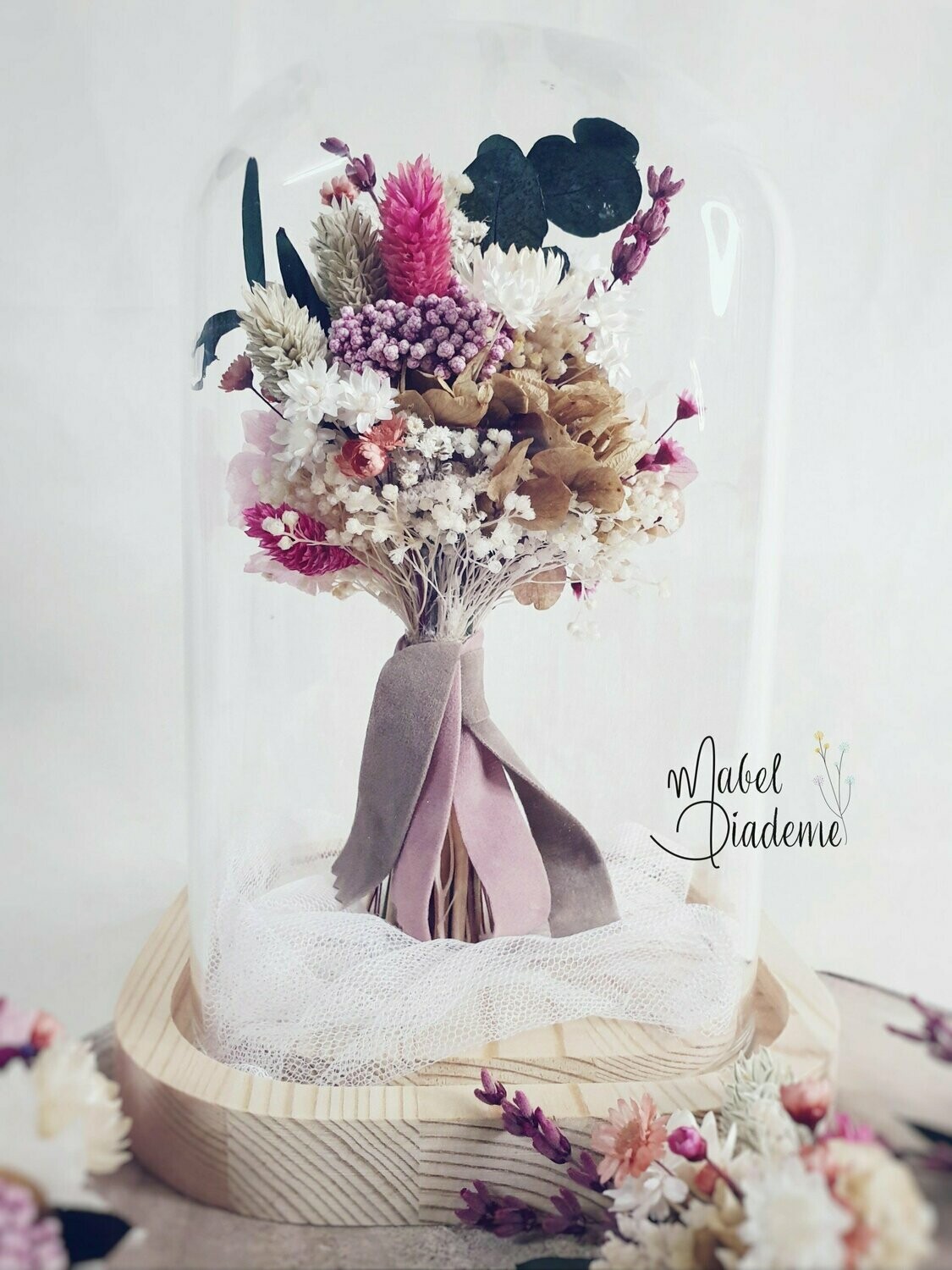 Cúpula de cristal ramo replica flores preservadas bodas regalos bonitos y  originales