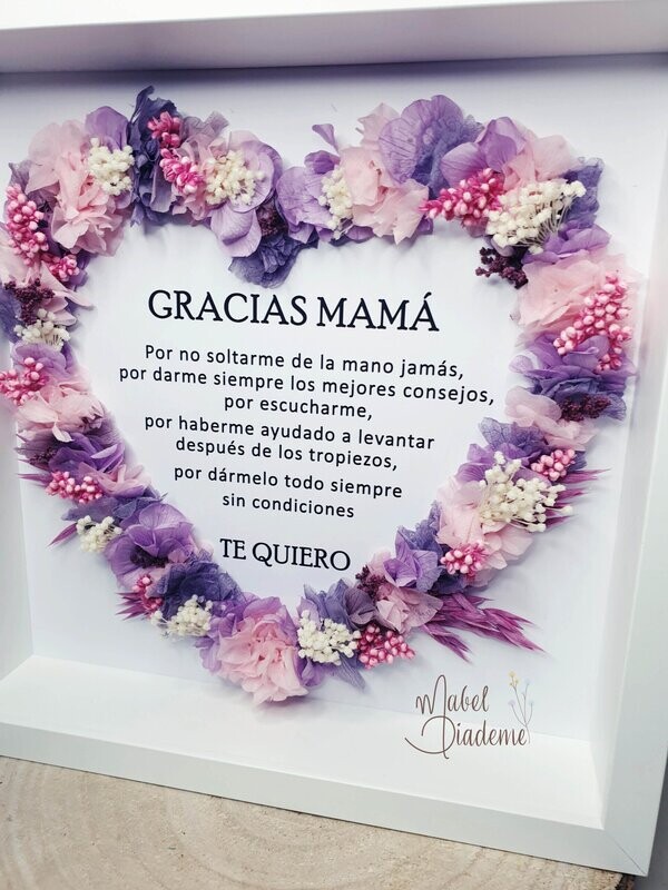 Cuadro corazón frase con flores preservadas regalos originales bodas