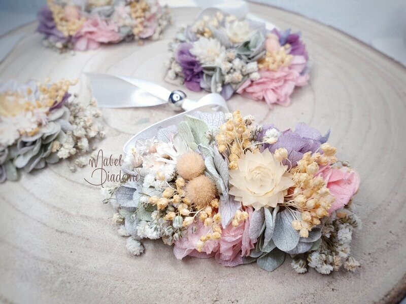 Pulsera de flores preservadas damas de honor, arras