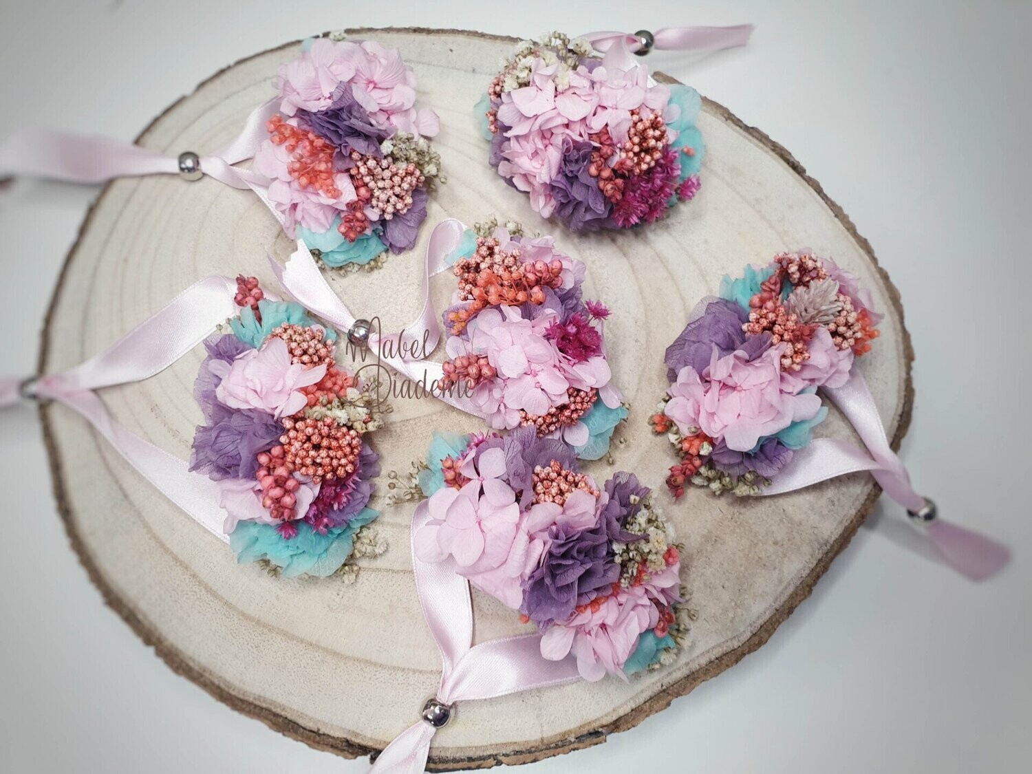 Pulsera de flores preservadas damas de honor, arras