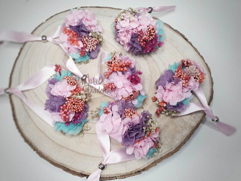 Pulsera de flores preservadas damas de honor, arras