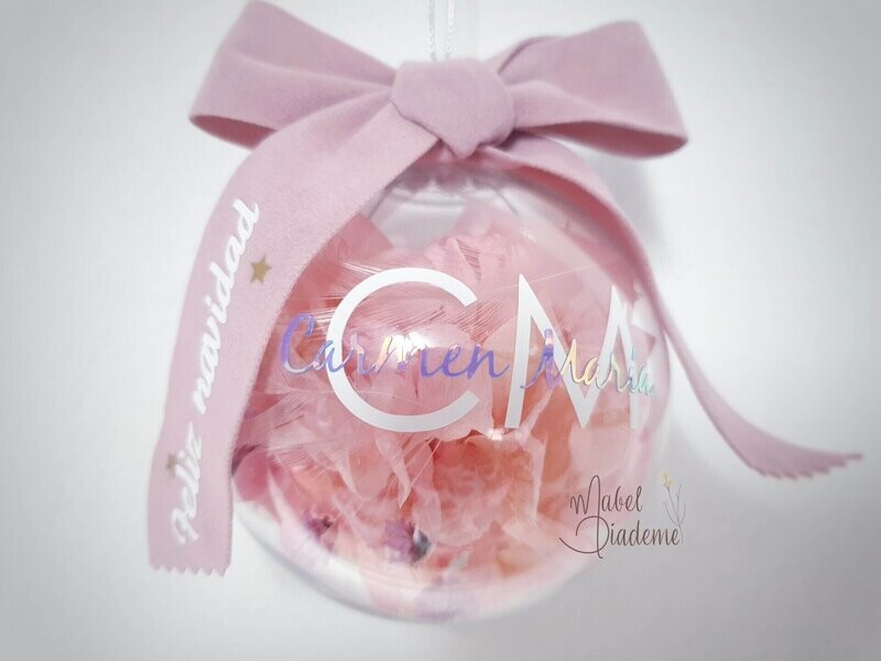 Bola de navidad personalizada nombre con flores preservadas