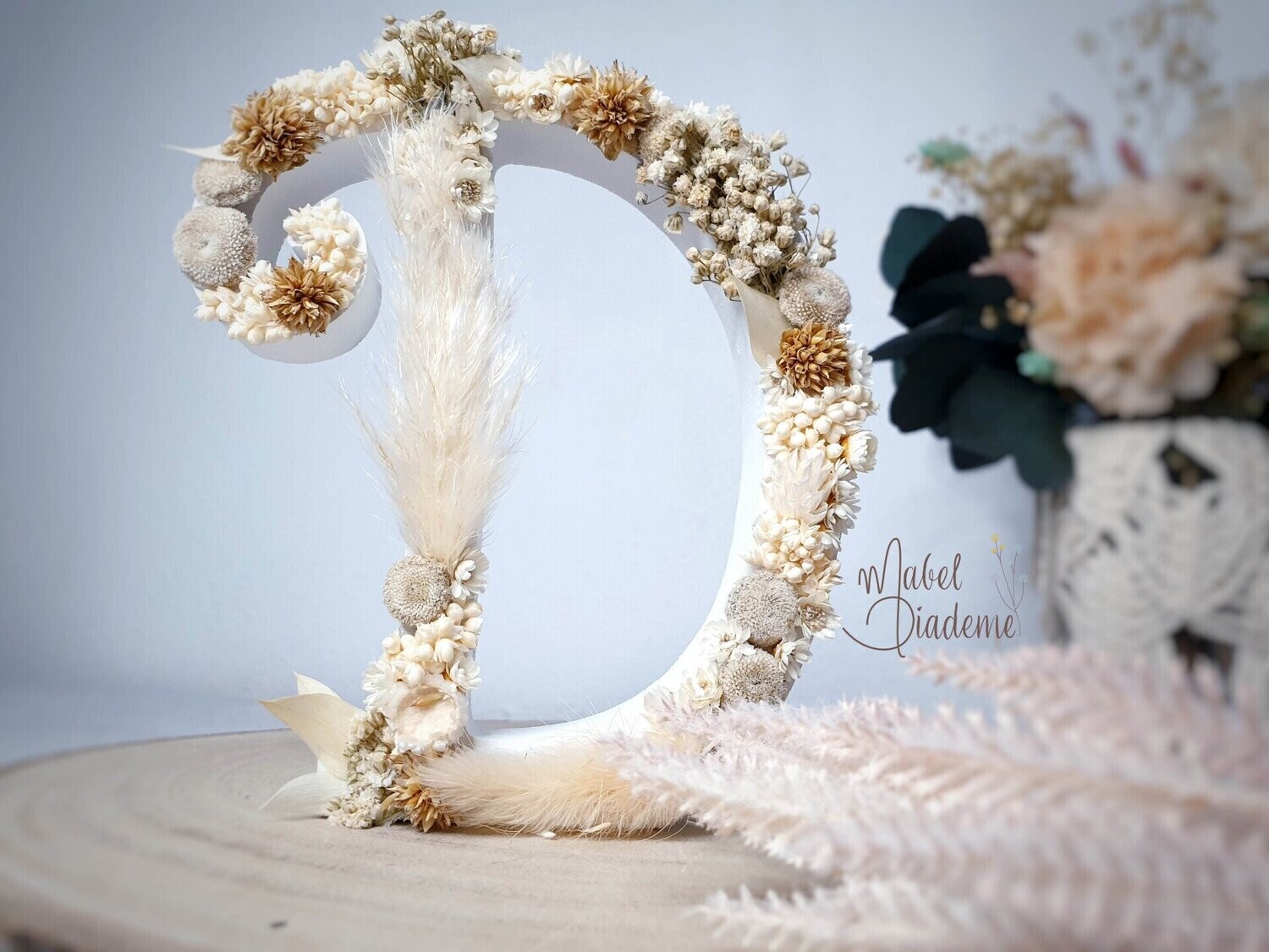 Inicial madera flores preservadas estilo nórdico regalos bonitos