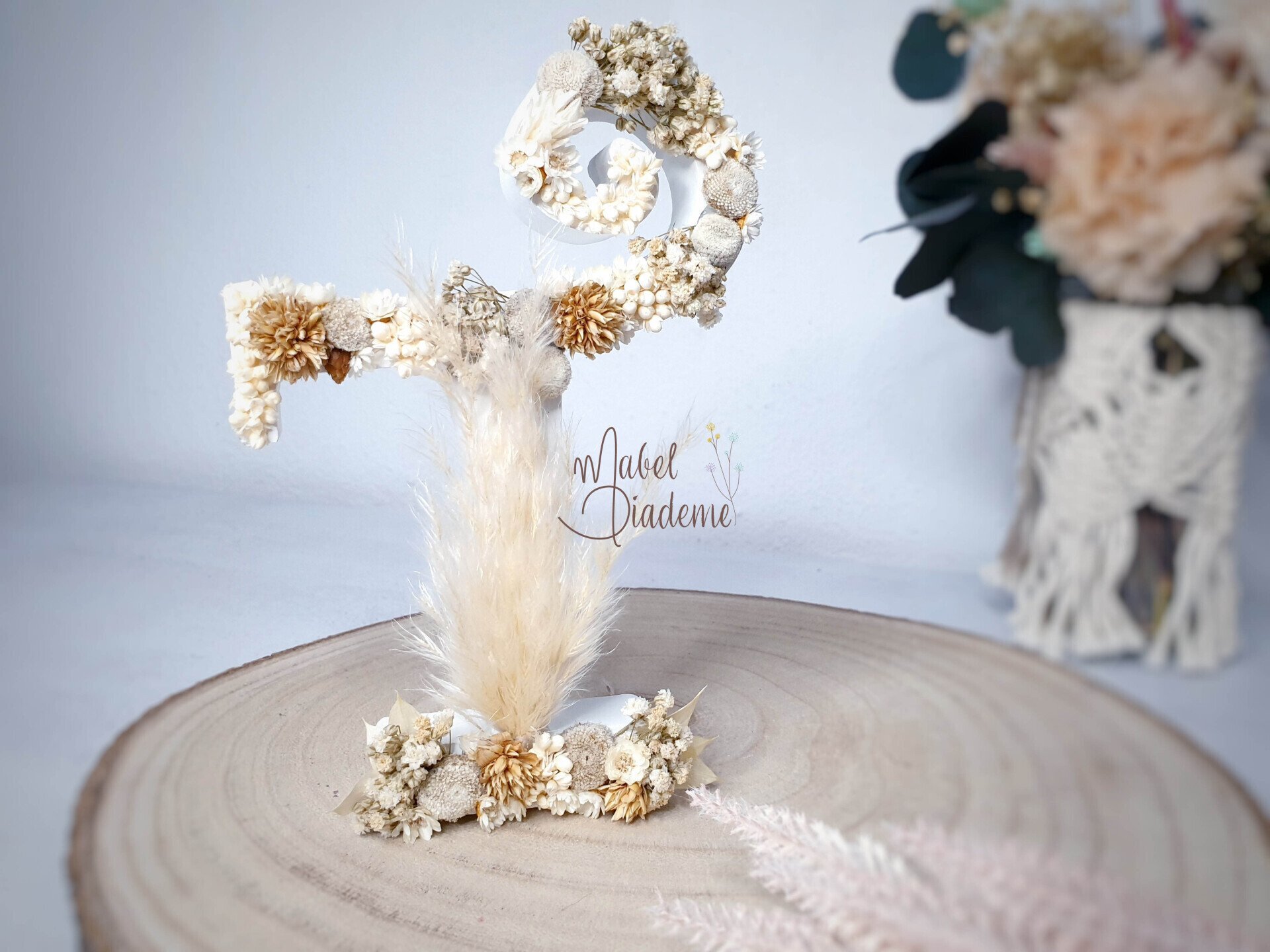 Inicial madera flores preservadas estilo nórdico regalos bonitos