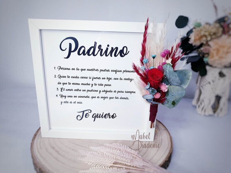 Cuadro para Padrinos y Madrinas con Flores Preservadas – Regalo Personalizado y Emotivo