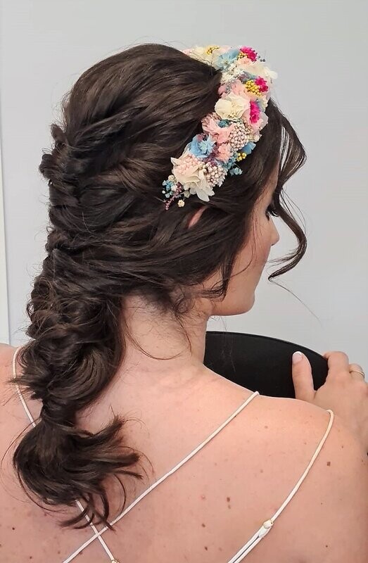 Tiara XL novia flores preservadas azul celeste bodas