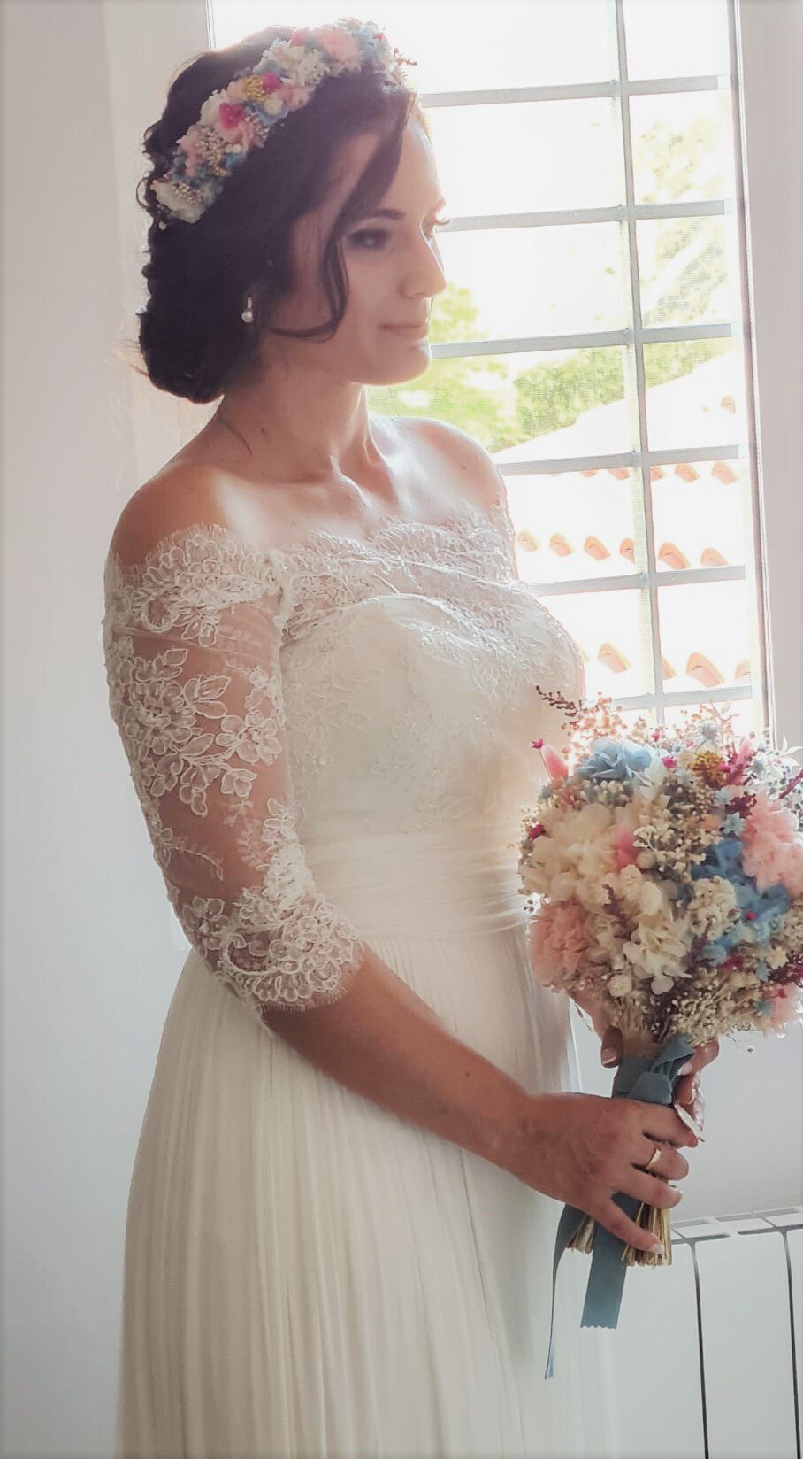 Ramo de novia flores preservadas azul celeste