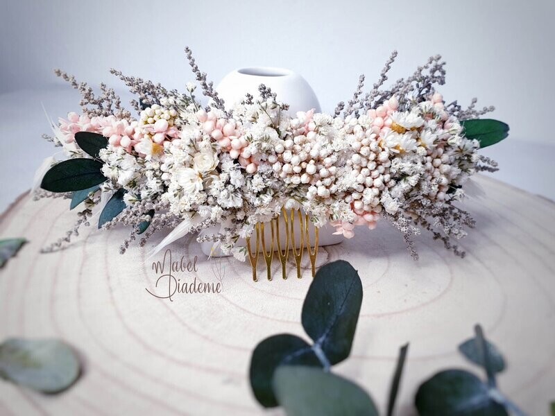 Tocado tiara comunión flores preservadas