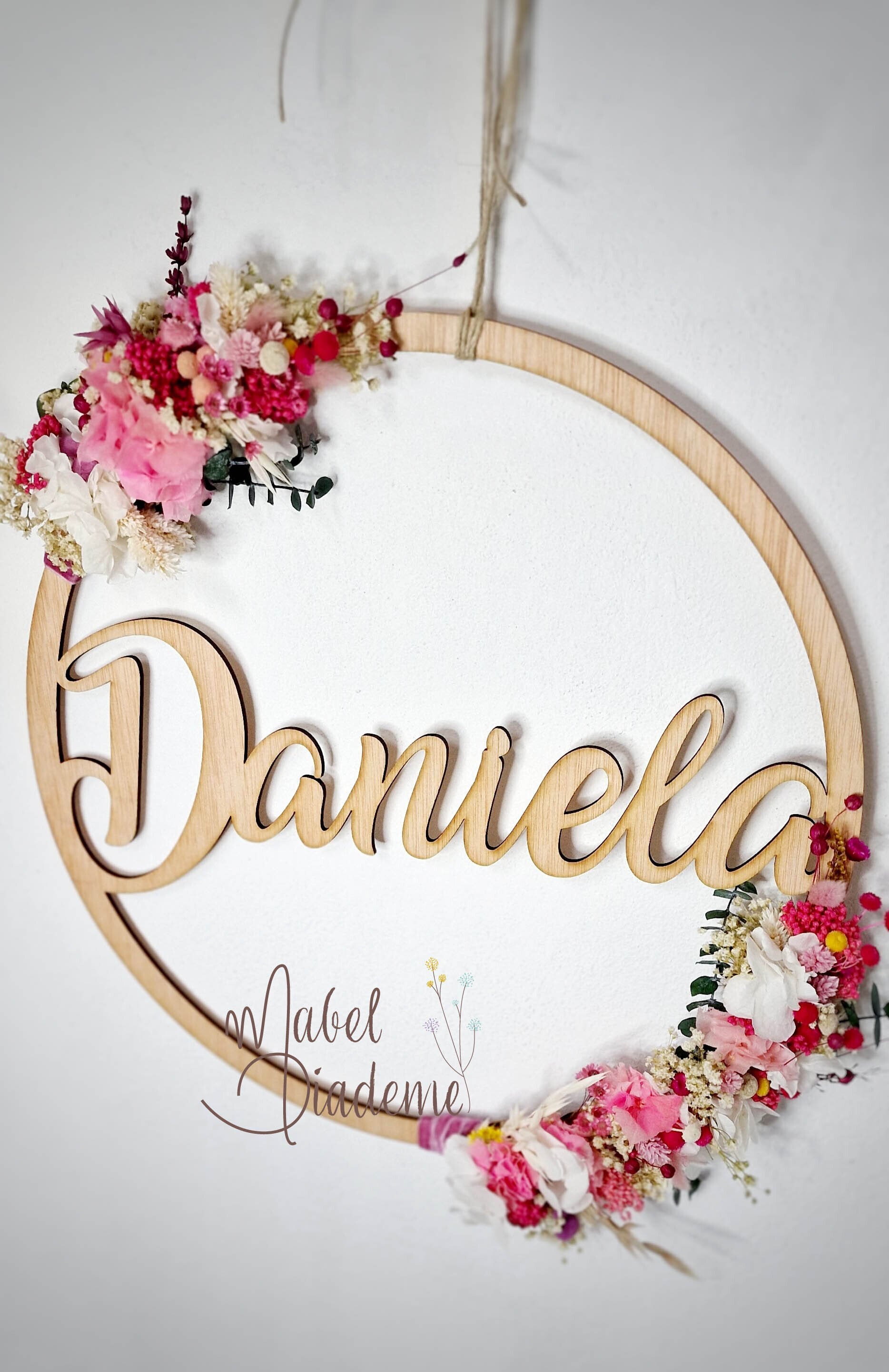 Aro madera nombre flores preservadas regalos bonitos nacimiento