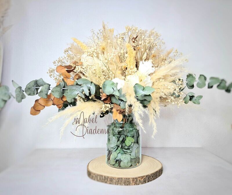 Jarrón de cristal estilo nórdico boho chic flores preservadas pampa