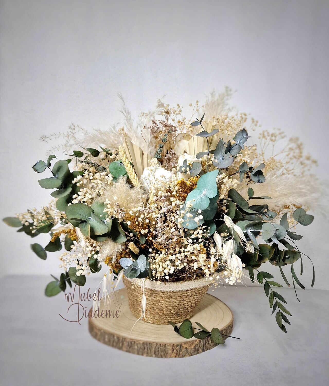 Cesto de yute estilo boho chic nórdico flores preservadas