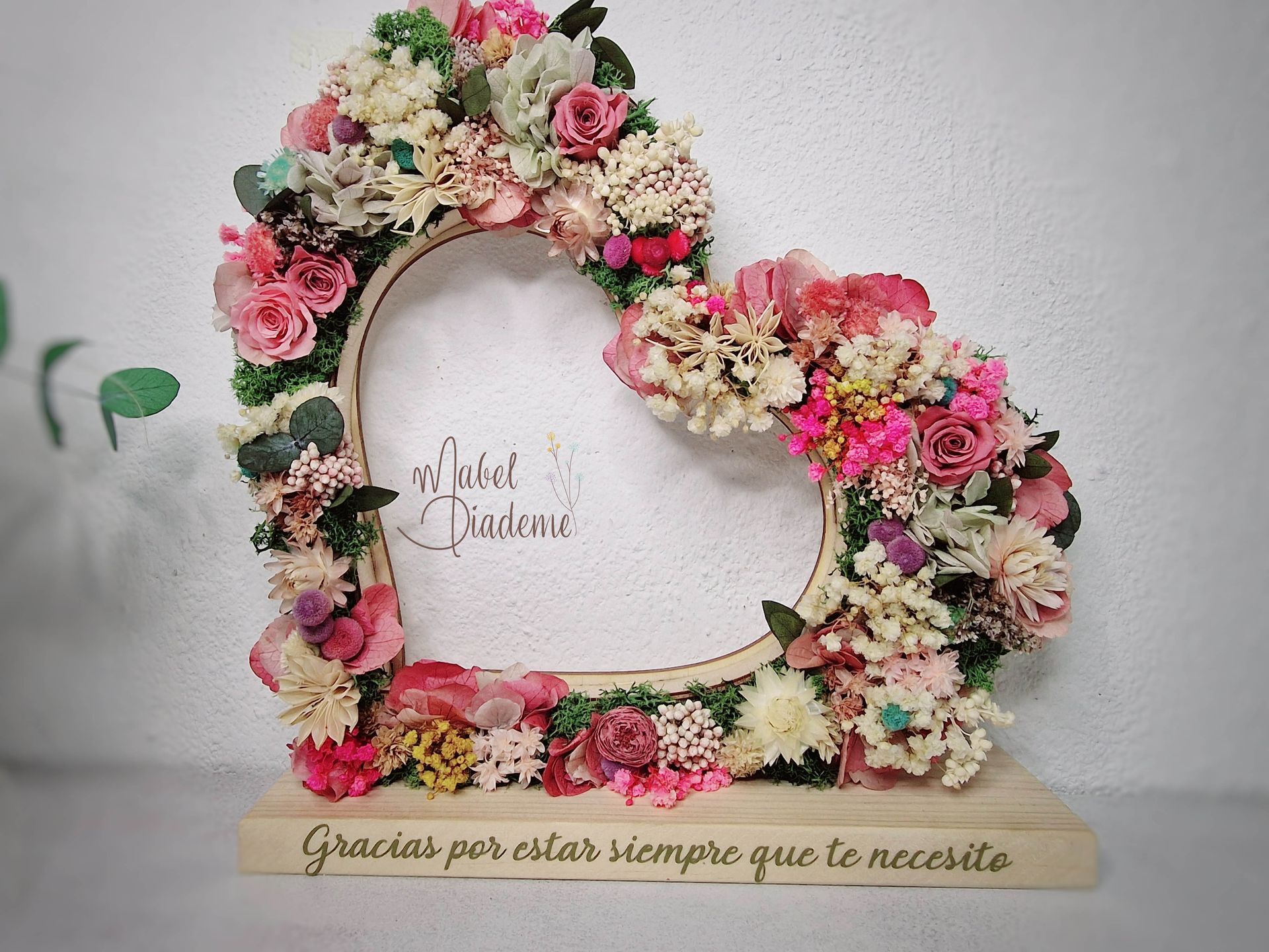 Corazón madera flores preservadas regalos bonitos