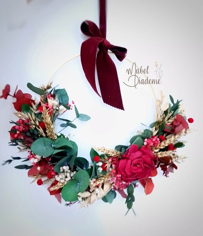 Aro dorado colgar navidad gardenia burdeos