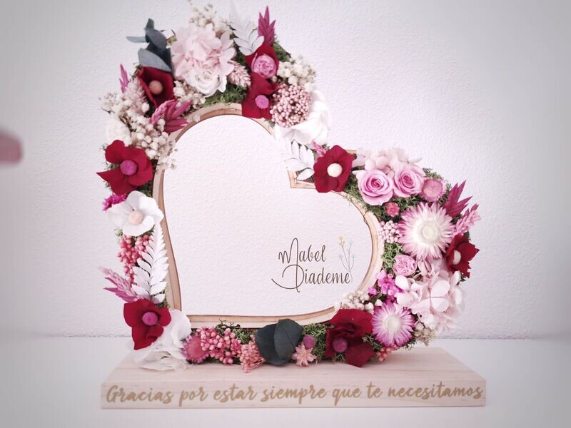 Corazón madera flores preservadas regalos bonitos