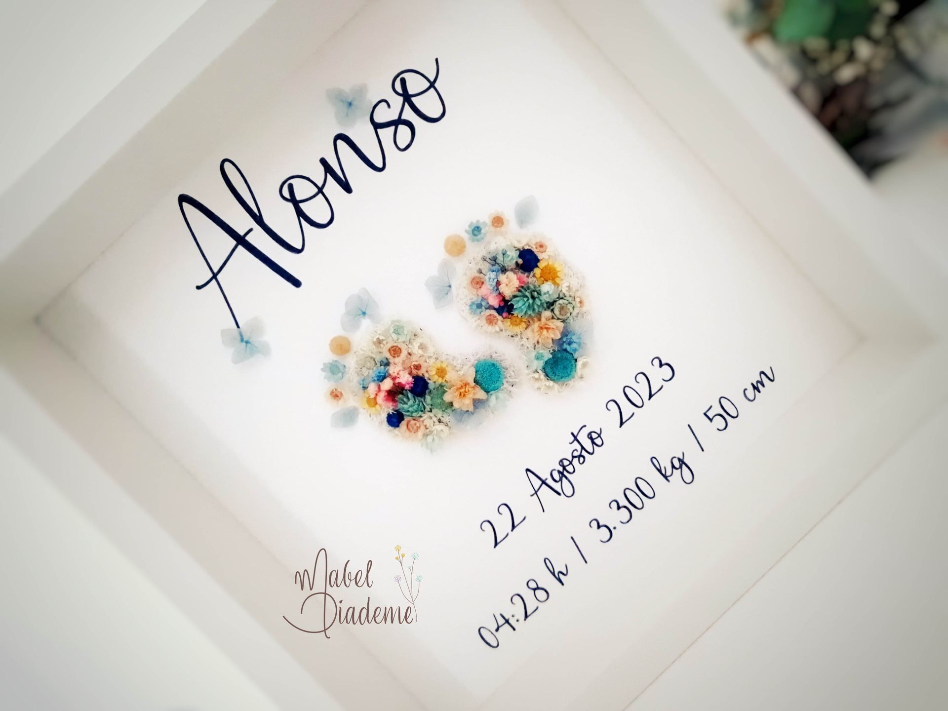 Cuadro Personalizado de Nacimiento  Flores Preservadas  regalos bonitos